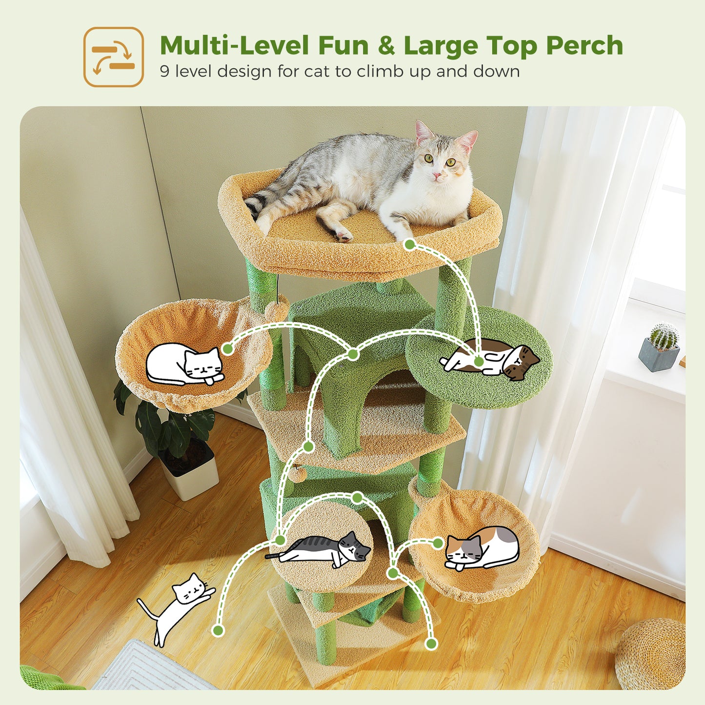 PAWZ Road 181cm Large Cat Tree Tower Scratching Post Condo House Furniture Cat Beds Green