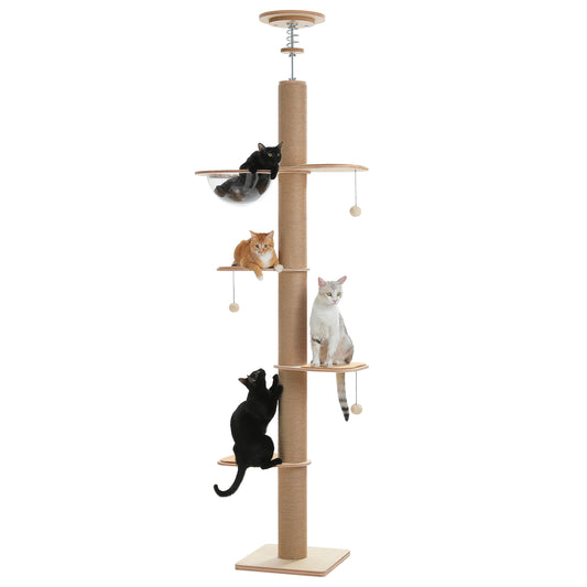 PAWZ Road Wood Cat Tree Floor to Ceiling(200.5cm-261.5cm) Cat Tower Scratcher Condo House Bed Toy