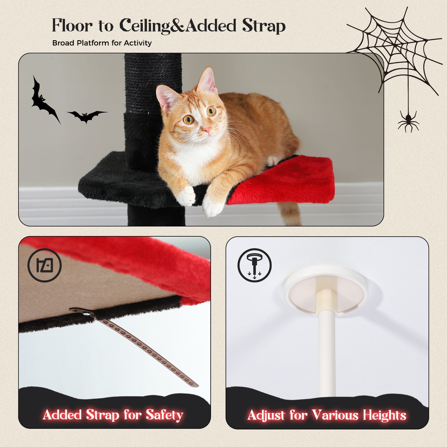 PAWZ Road Gothic Cat Tree Tower Floor to Ceiling Cat Scratching Post Scratcher Black