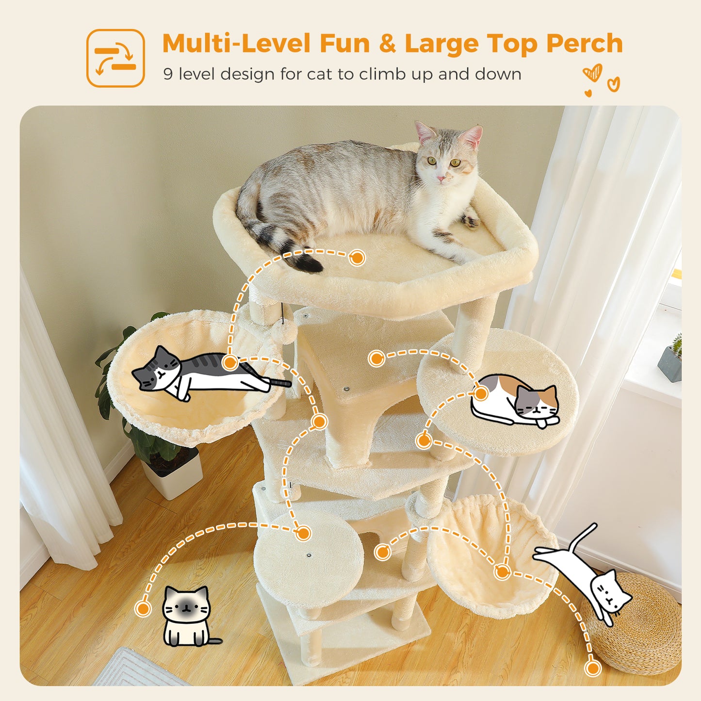 PAWZ Road 181cm Large Cat Tree Tower Scratching Post Condo House Furniture Cat Beds Beige