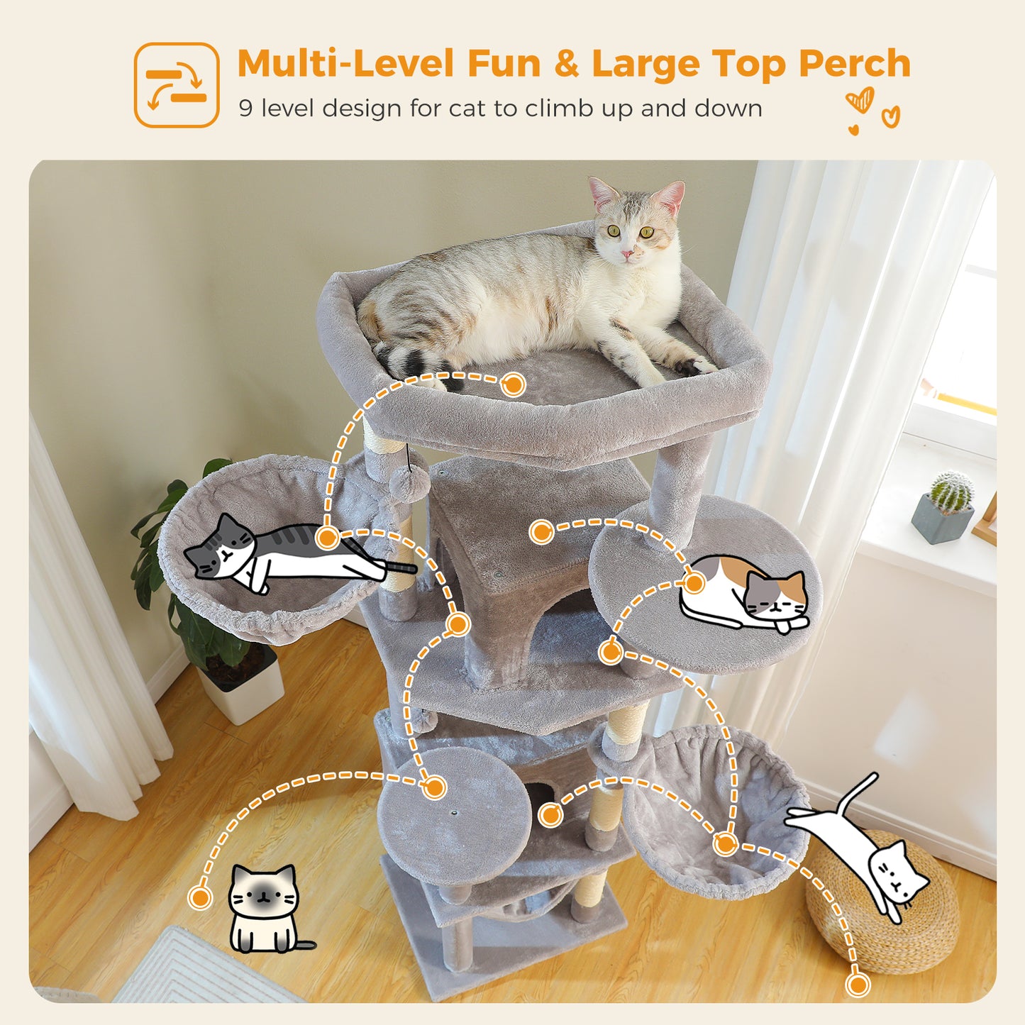 PAWZ Road 181cm Large Cat Tree Tower Scratching Post Condo House Furniture Cat Beds Grey