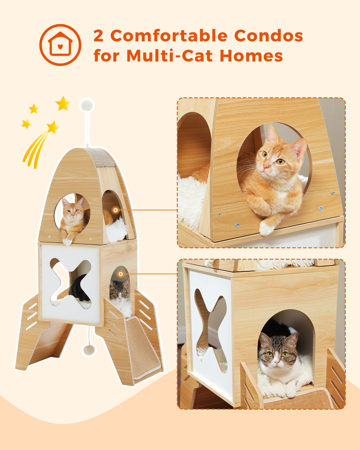 PAWZ Road 110cm Cat Tree Tower Scratching Post Scratcher Rocket Shape Cat Condo House Beige