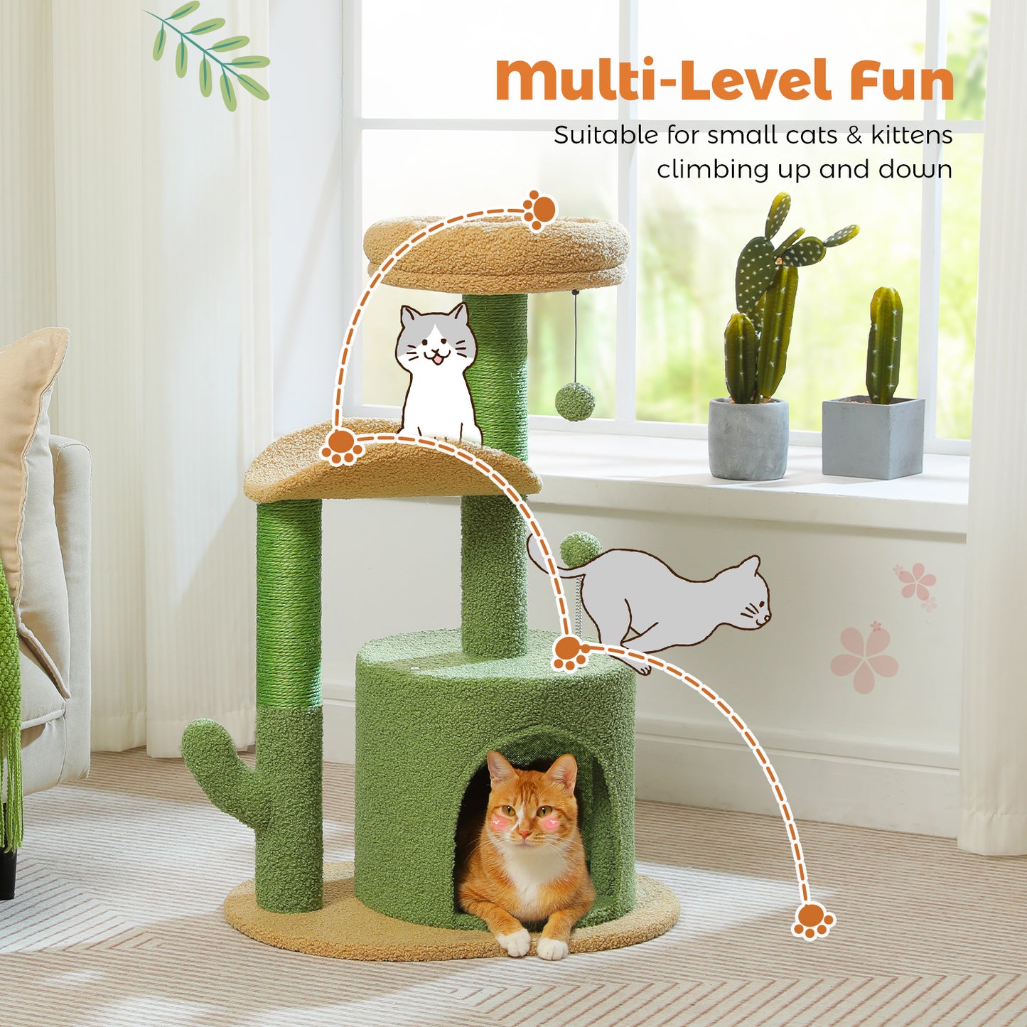 PAWZ Road Cactus Cat Tree Tower Scratching Post Condo House Scratcher Furniture