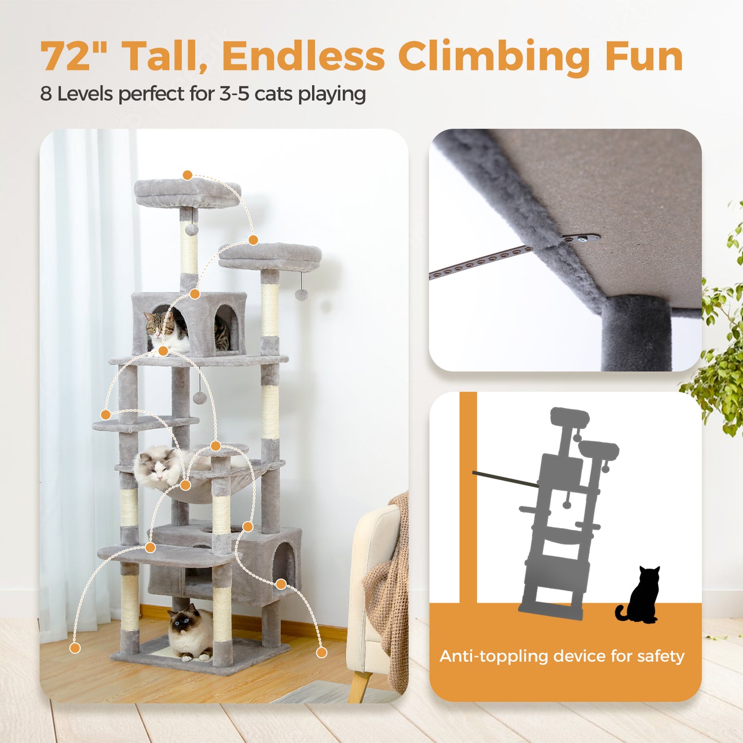 PAWZ Road 184cm Cat Tree Tower Scratching Post Scratcher Condo House Bed Toy Furniture Grey