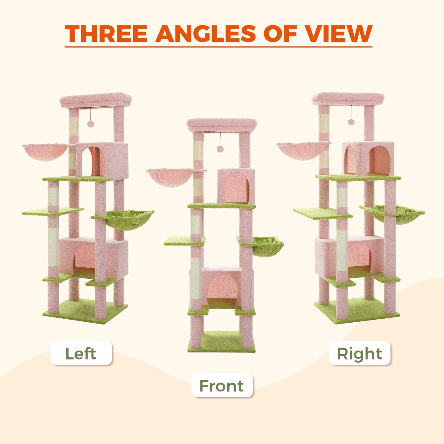 PAWZ Road 168cm Cat Tree Tower Scratching Post Scratcher for Large Cats Condo House Furniture Pink