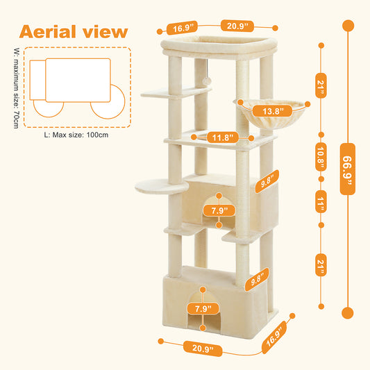 PAWZ Road 170cm Cat Tree Tower Scratching Post Scratcher Large Cats Condo House Beige