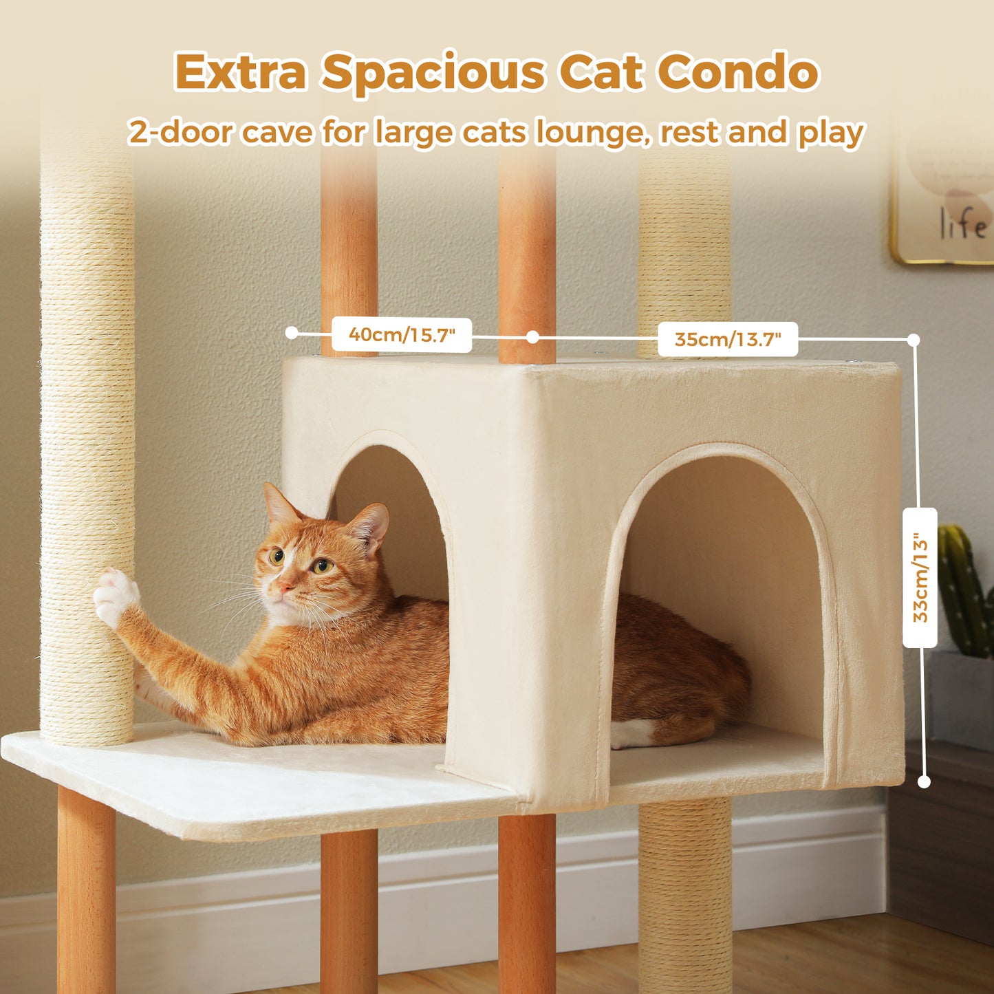 PAWZ Road 135CM Cat Tree Tower Scratching Post Scratcher Wooded Cats Condo House Beige