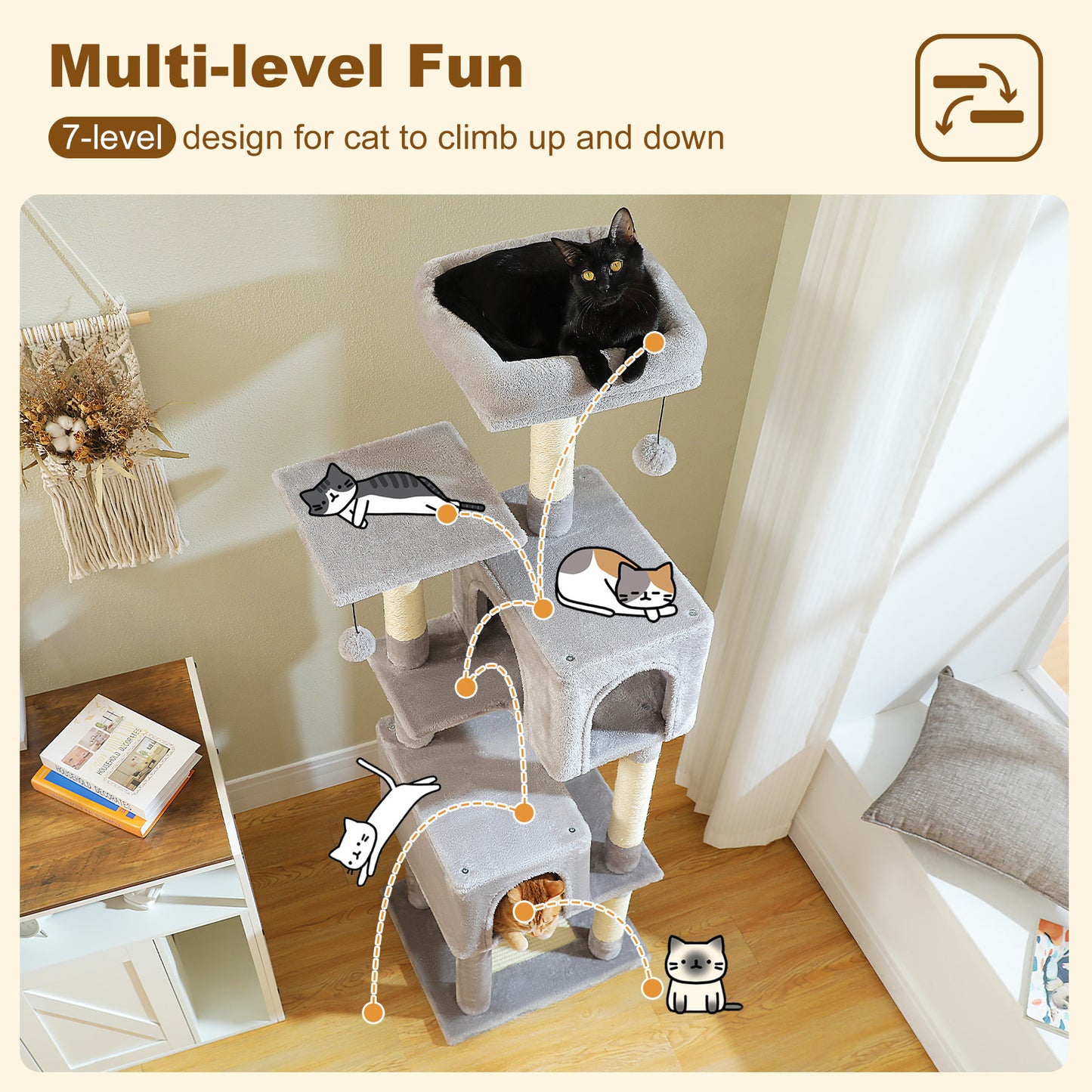 PAWZ Road 157cm Cat Tree Tower Scratching Post Scratcher Condo House Furniture Grey