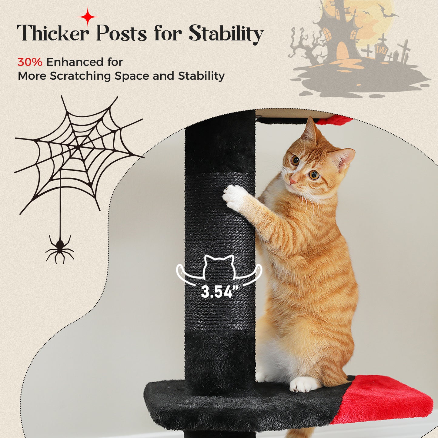 PAWZ Road Gothic Cat Tree Tower Floor to Ceiling Cat Scratching Post Scratcher Black