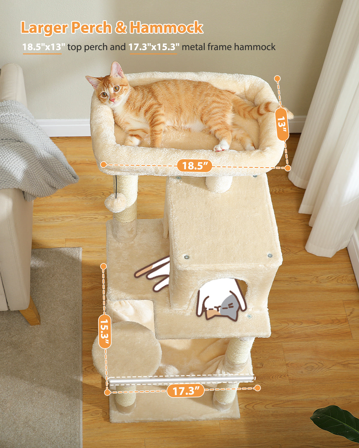 PAWZ Road 116cm Cat Tree Tower Scratching Post Scratcher Cat Condo Tree Kitten Bed Toy Beige