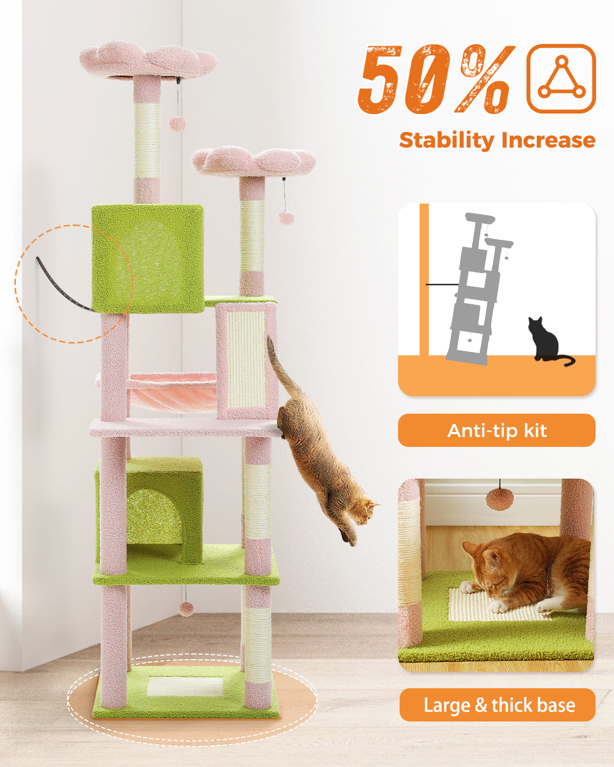 PAWZ Road 180cm Cat Tree Tower Scratching Post Adult Cats Condo House Bed Toys Pink
