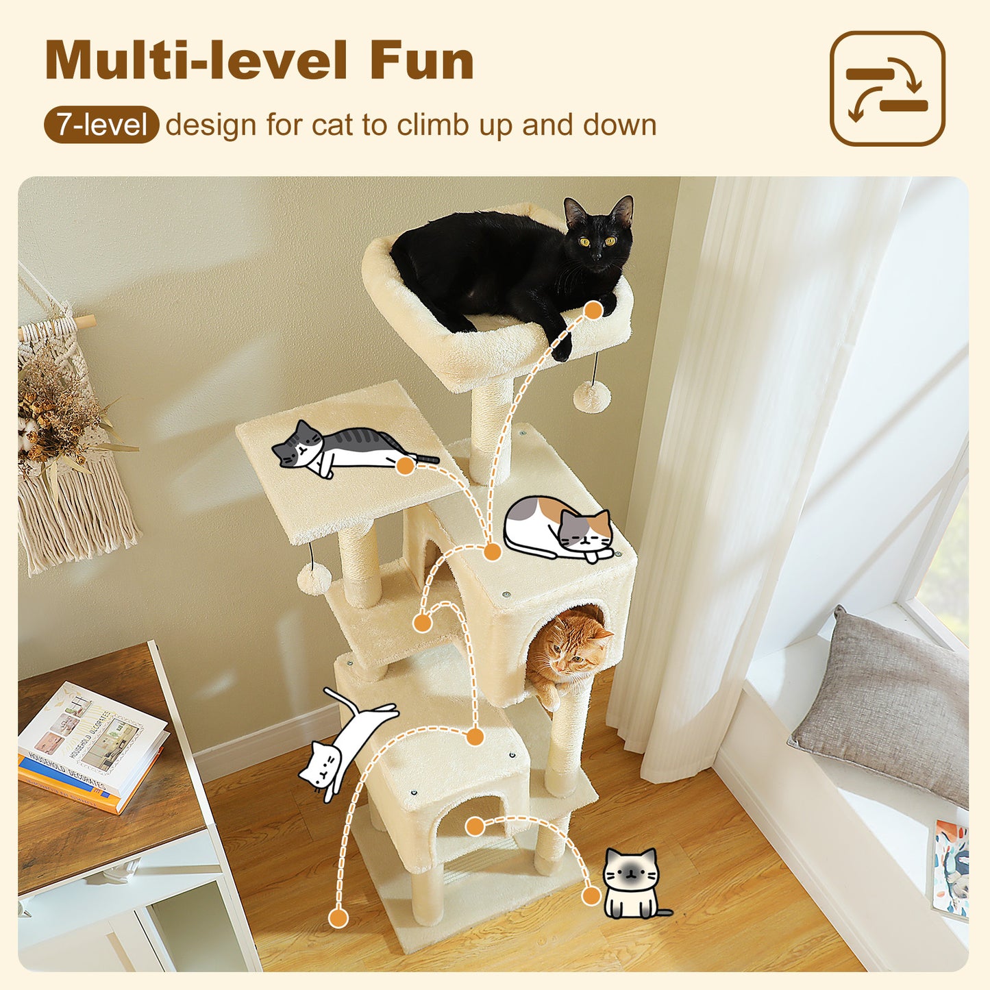 PAWZ Road 157cm Cat Tree Tower Scratching Post Scratcher Condo House Furniture Beige