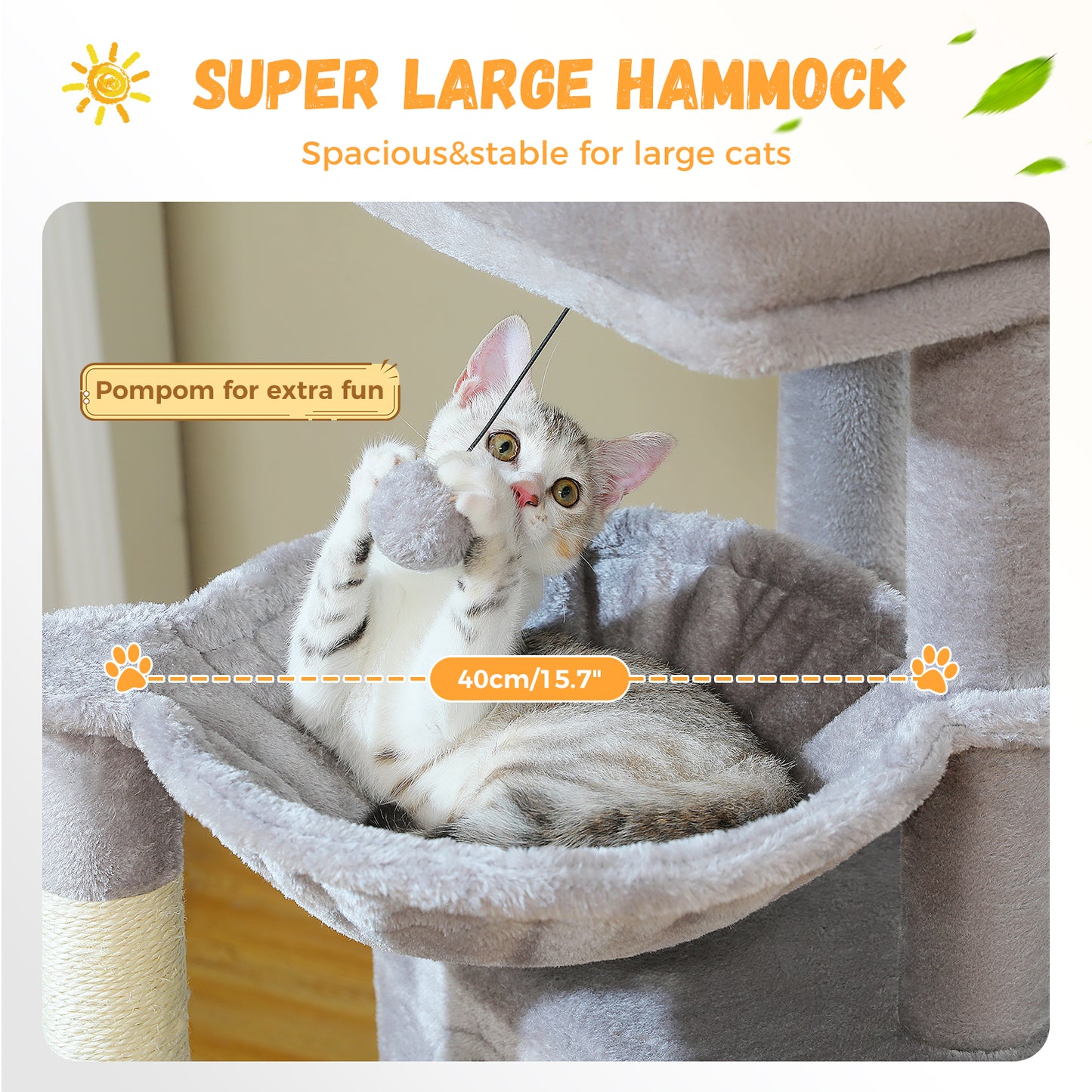 PAWZ Road 104cm Cat Tree Tower Scratching Post Scratcher Condo House for Indoor Cats Grey