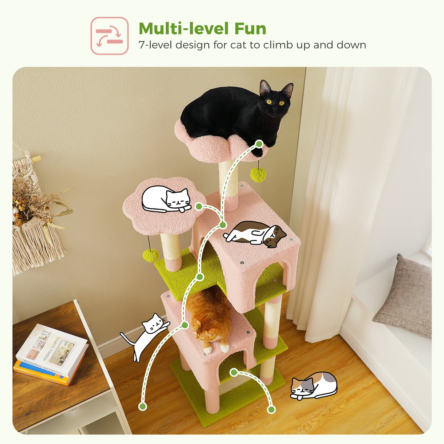 PAWZ Road 157cm Cat Tree Tower Scratching Post Scratcher Condo House Furniture Pink