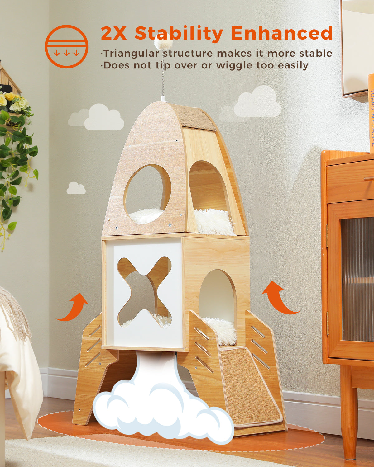 PAWZ Road 110cm Cat Tree Tower Scratching Post Scratcher Rocket Shape Cat Condo House Beige