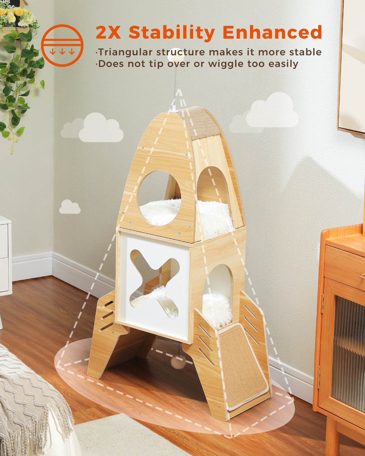 PAWZ Road 110cm Cat Tree Tower Scratching Post Scratcher Rocket Shape Cat Condo House Beige