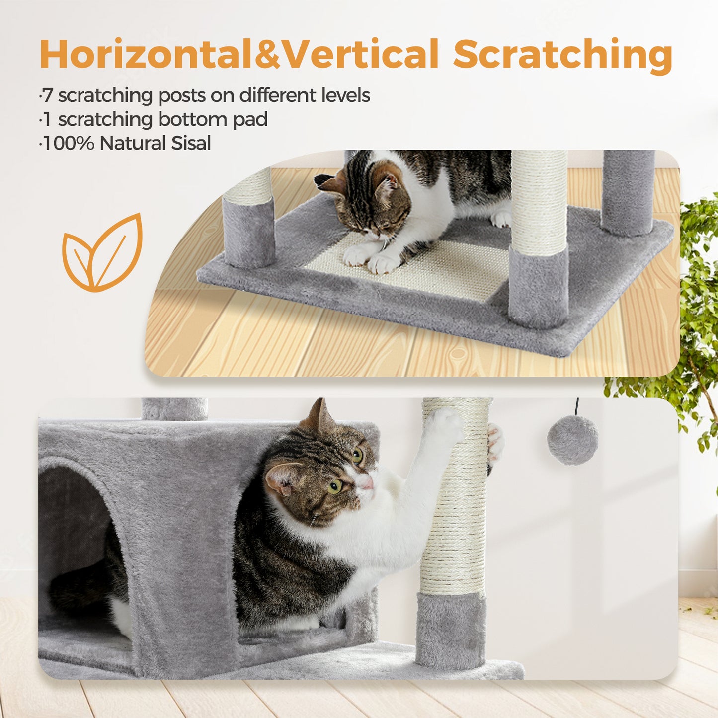 PAWZ Road 184cm Cat Tree Tower Scratching Post Scratcher Condo House Bed Toy Furniture Grey