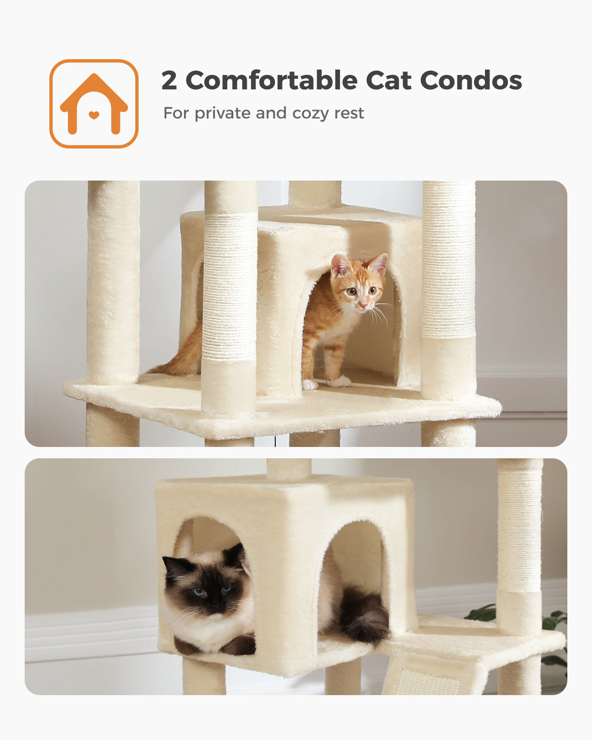 PAWZ Road Cat Tree Tower Scratching Post Adult Cats Condo House Bed Toys 180cm Beige