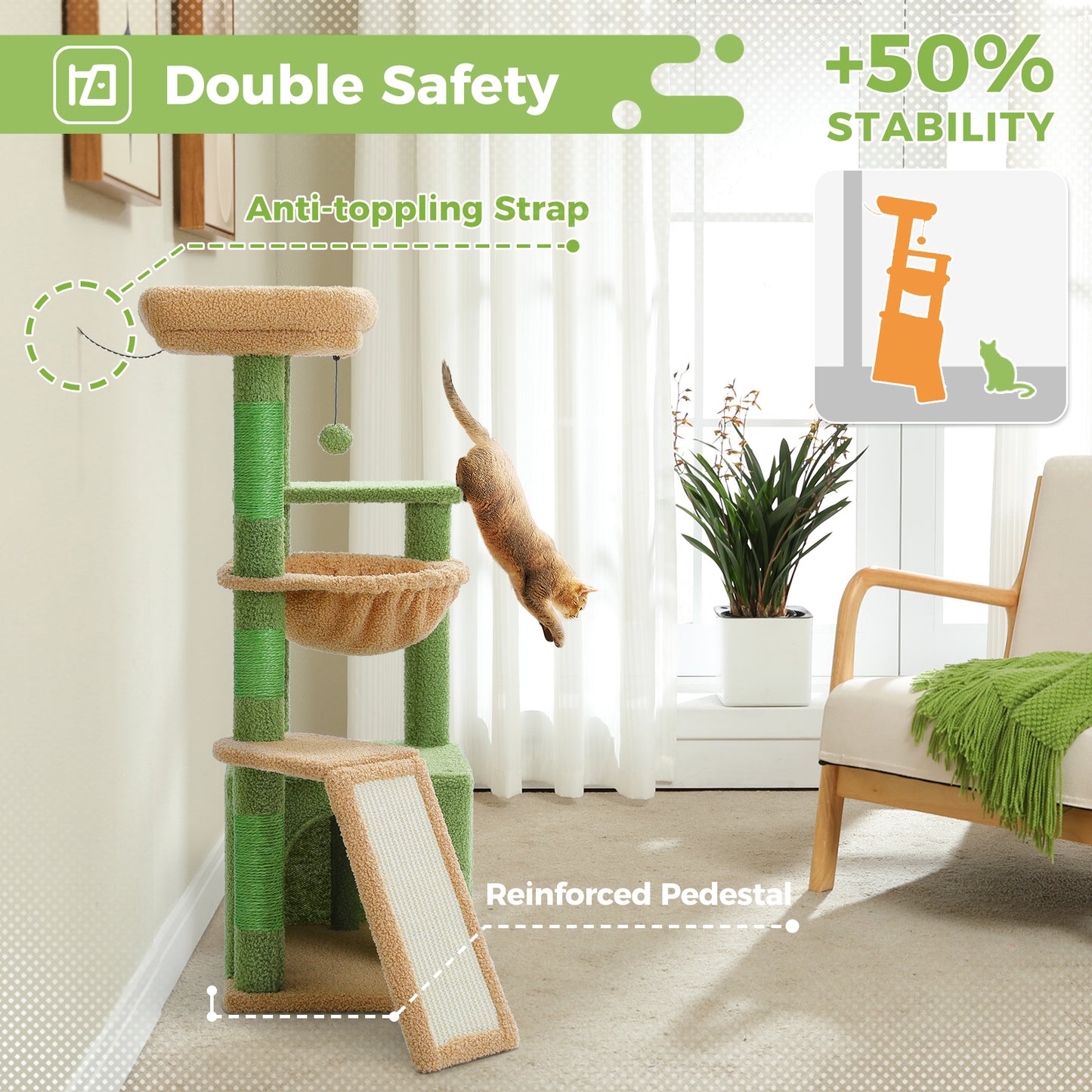 PAWZ Road Cat Tree Tower Kitten Scratching Post Condo House for Kitty Bed Toy 92cm Green