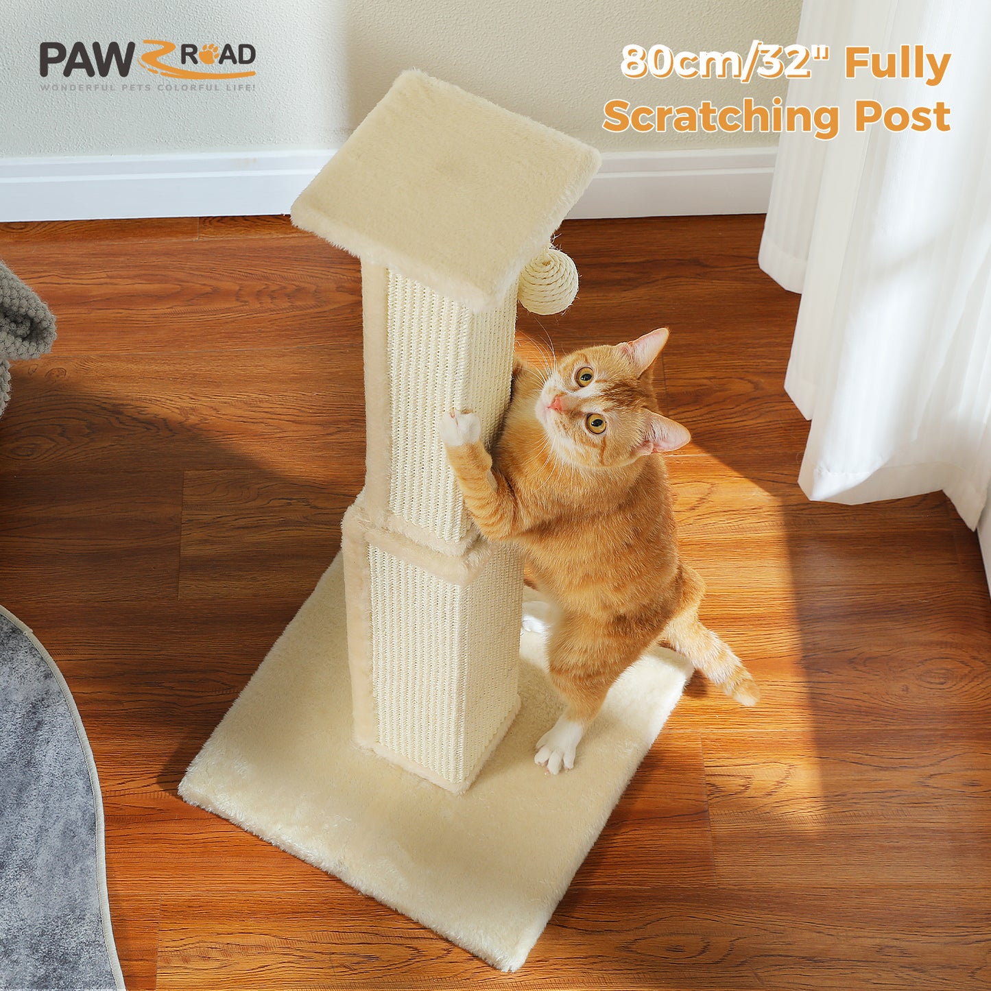 PAWZ Road 80cm Cat Tree Scratching Post Tower Sturdy Board Gym Furniture Fun Toys Beige