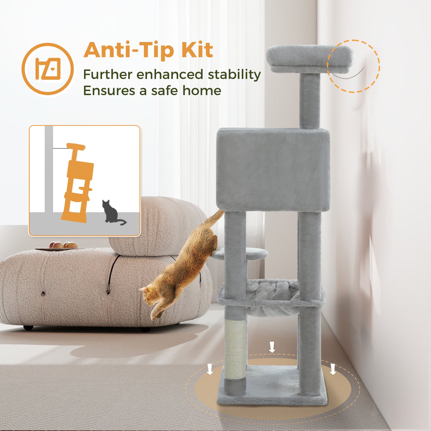 PAWZ Road 113CM Cat Tree Tower Scratching Post Cat Bed Furniture Scratcher Condo House Grey