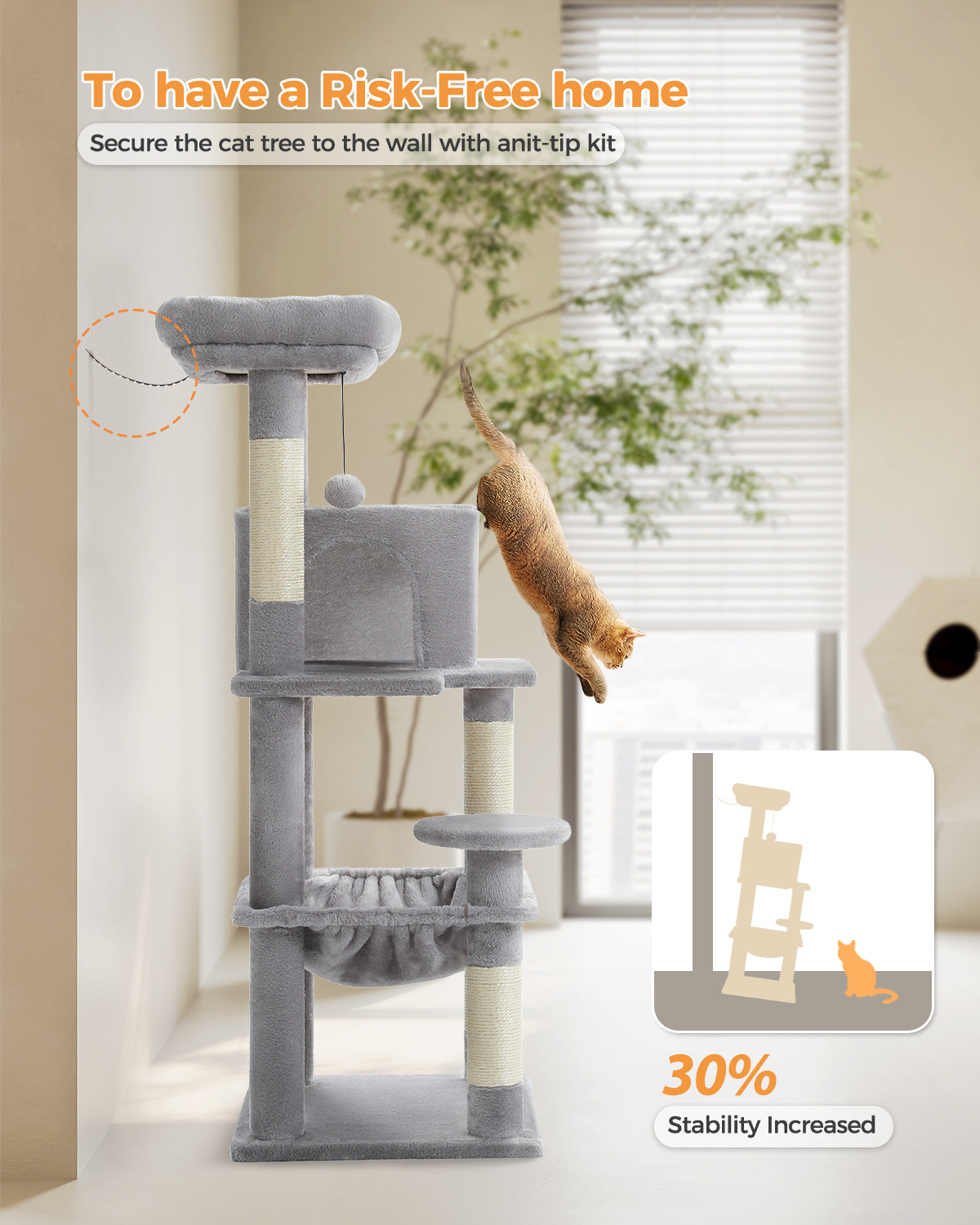 PAWZ Road 116cm Cat Tree Tower Scratching Post Scratcher Cat Condo Tree Kitten Bed Toy Grey