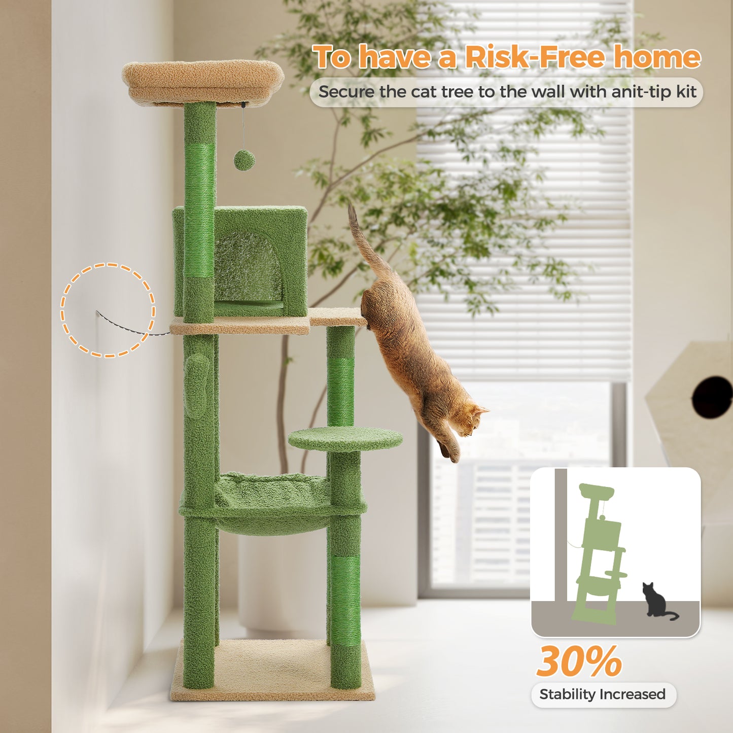 PAWZ Road 143cm Cactus Cat Tree Tower Scratching Post Scratcher Cat Condo Tree Kitten Bed Toy Green