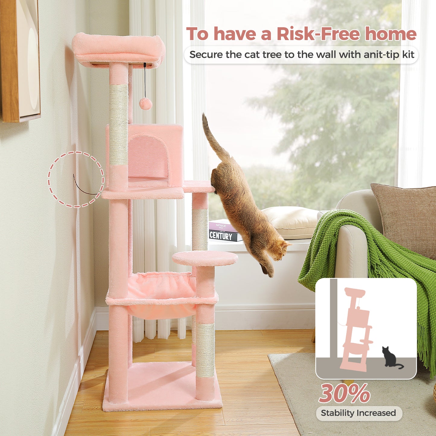 PAWZ Road 143cm Cat Tree Tower Scratching Post Scratcher Cats Bed Condo House Light Pink