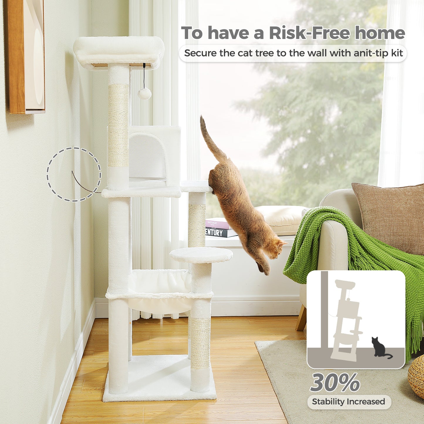 PAWZ Road 143CM Cat Tree Tower Scratching Post Cat Bed Furniture Scratcher Condo House White