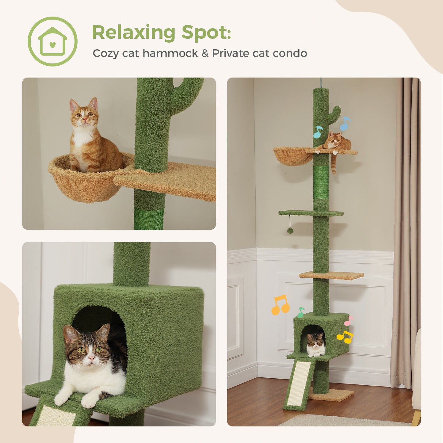 PAWZ Road Cat Tree Tower Scratching Post Ceiling High Cat Scratcher Condo Beds Green