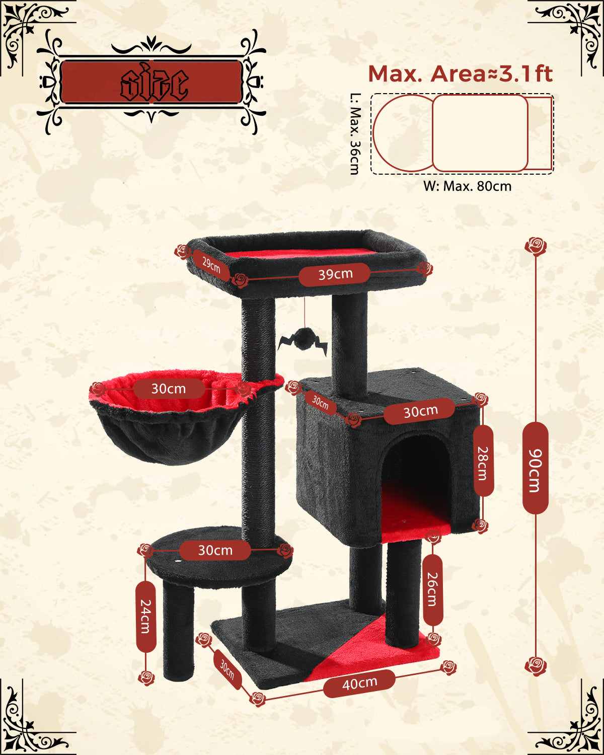 PAWZ Road Cat Tree Tower Condo House Cat Scratching Post Furniture with Hammock Black