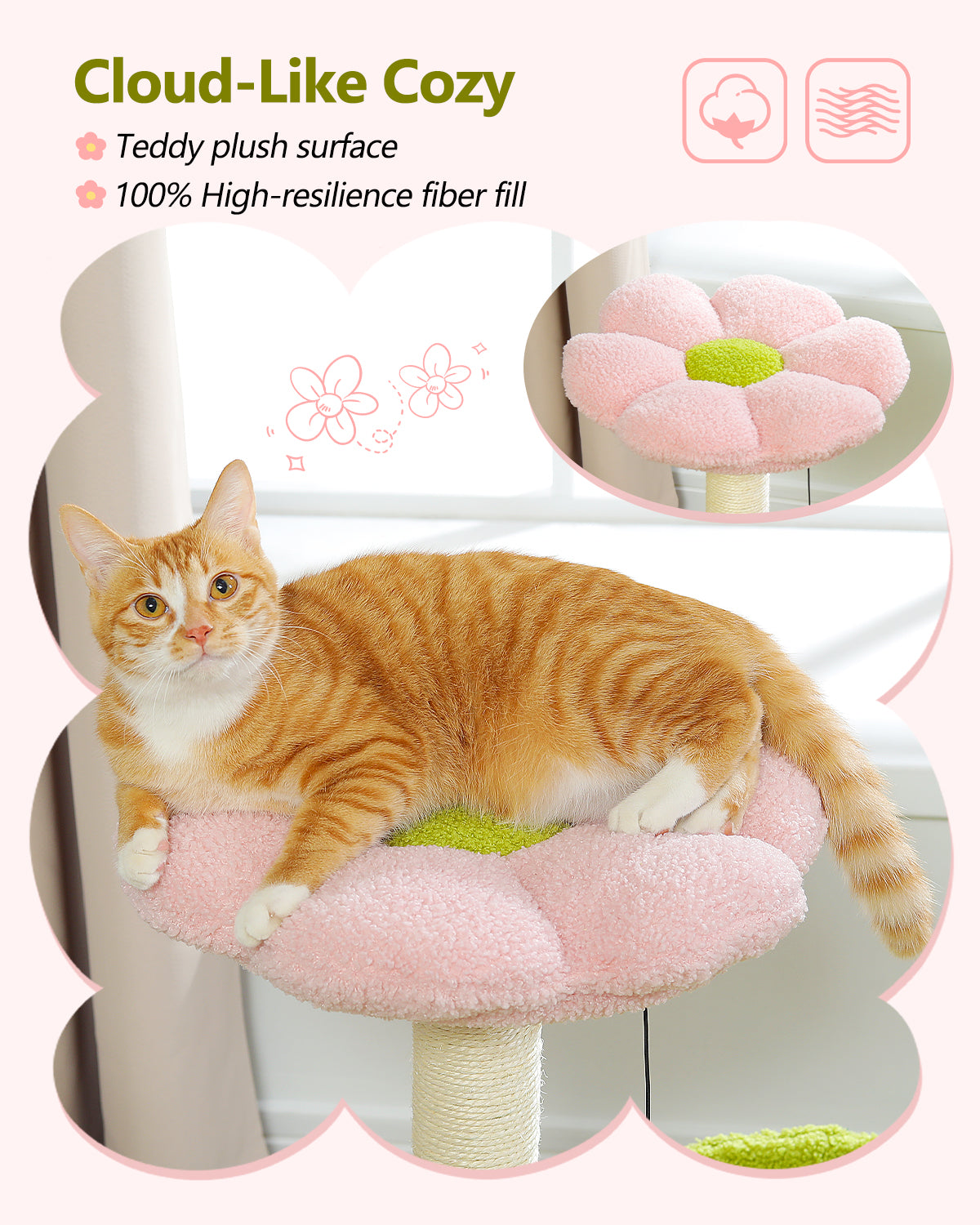 PAWZ Road Cat Tree Tower Scratching Post for Kitten Bed Condo House with Hammock Pink
