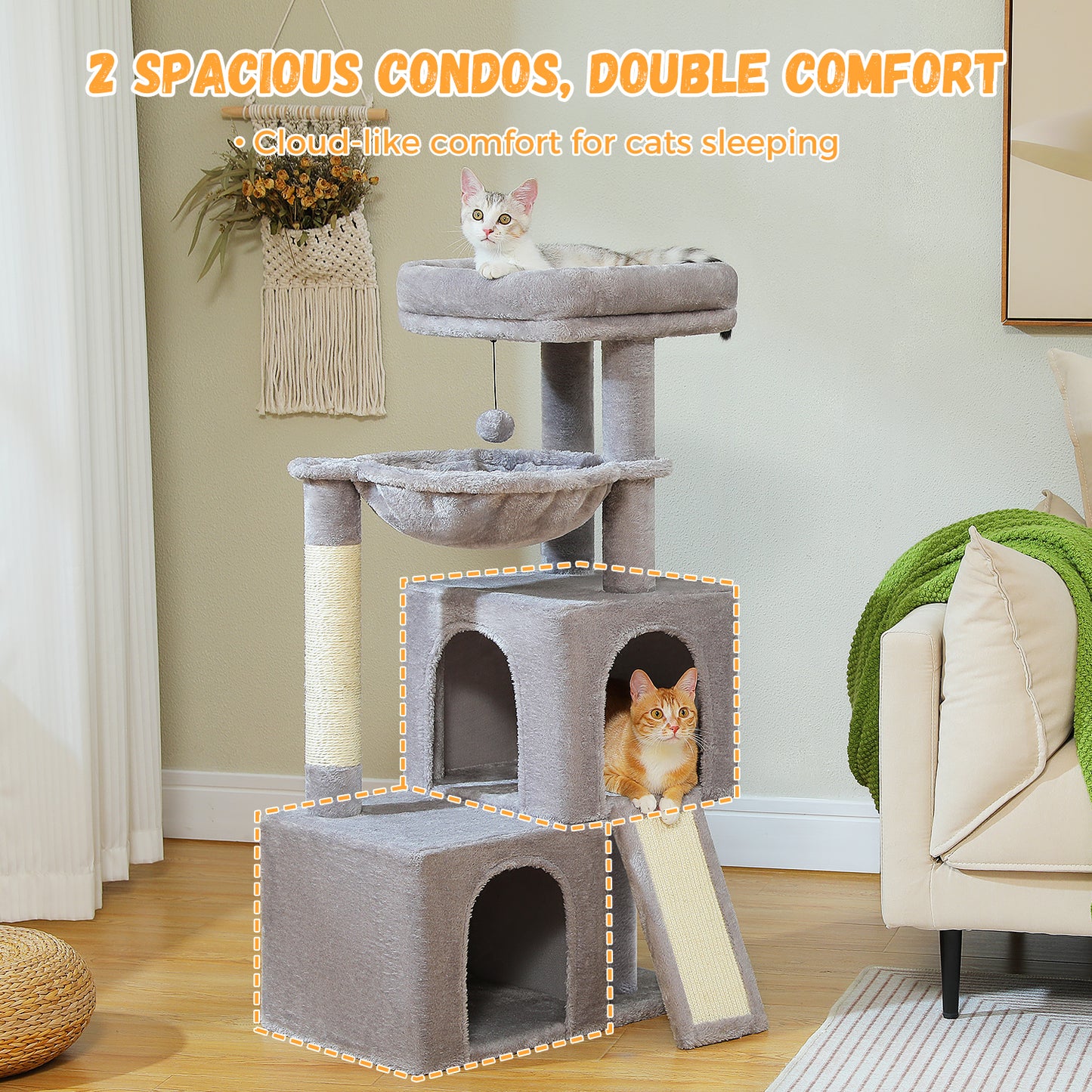 PAWZ Road 104cm Cat Tree Tower Scratching Post Scratcher Condo House for Indoor Cats Grey