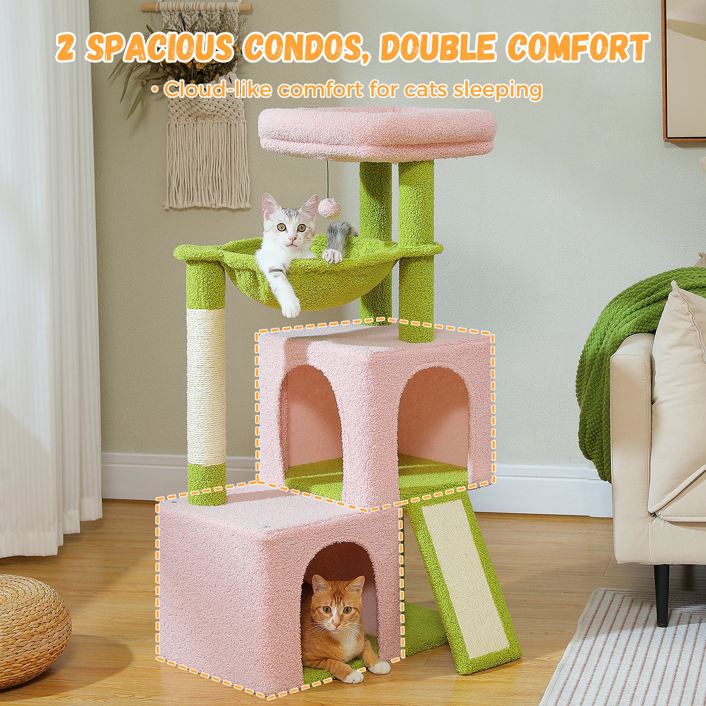 PAWZ Road 104cm Cat Tree Tower Scratching Post Scratcher Condo House for Indoor Cats Pink