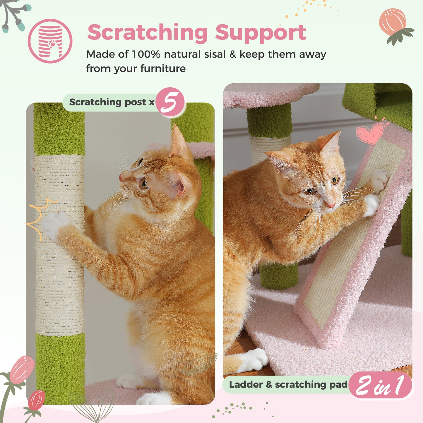 PAWZ Road Cat Tree Tower Scratching Post Floor to Ceiling Cats Tower Furniture Pink