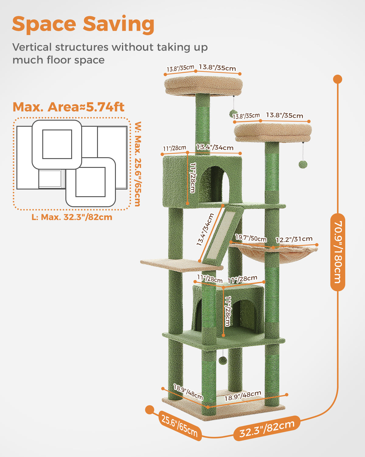 PAWZ Road 180cmCat Tree Tower Scratching Post Scratcher Cat Condo House Bed Toy Green