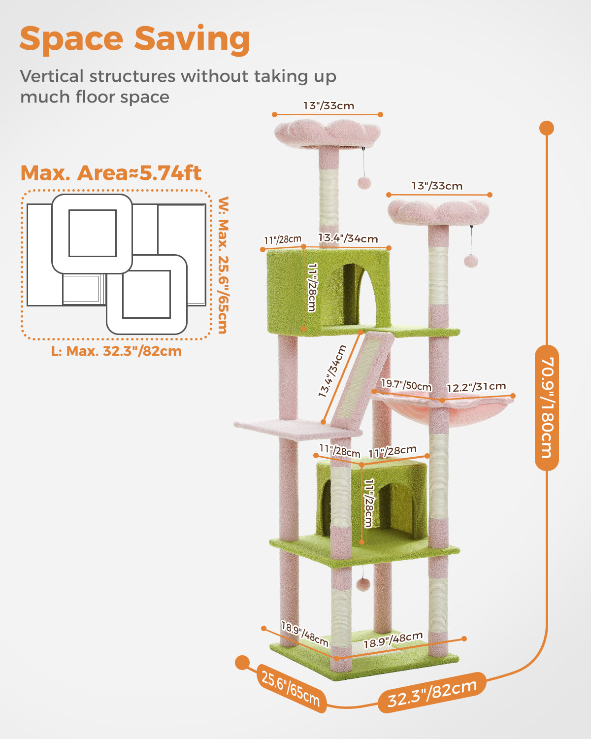 PAWZ Road 180cm Cat Tree Tower Scratching Post Adult Cats Condo House Bed Toys Pink