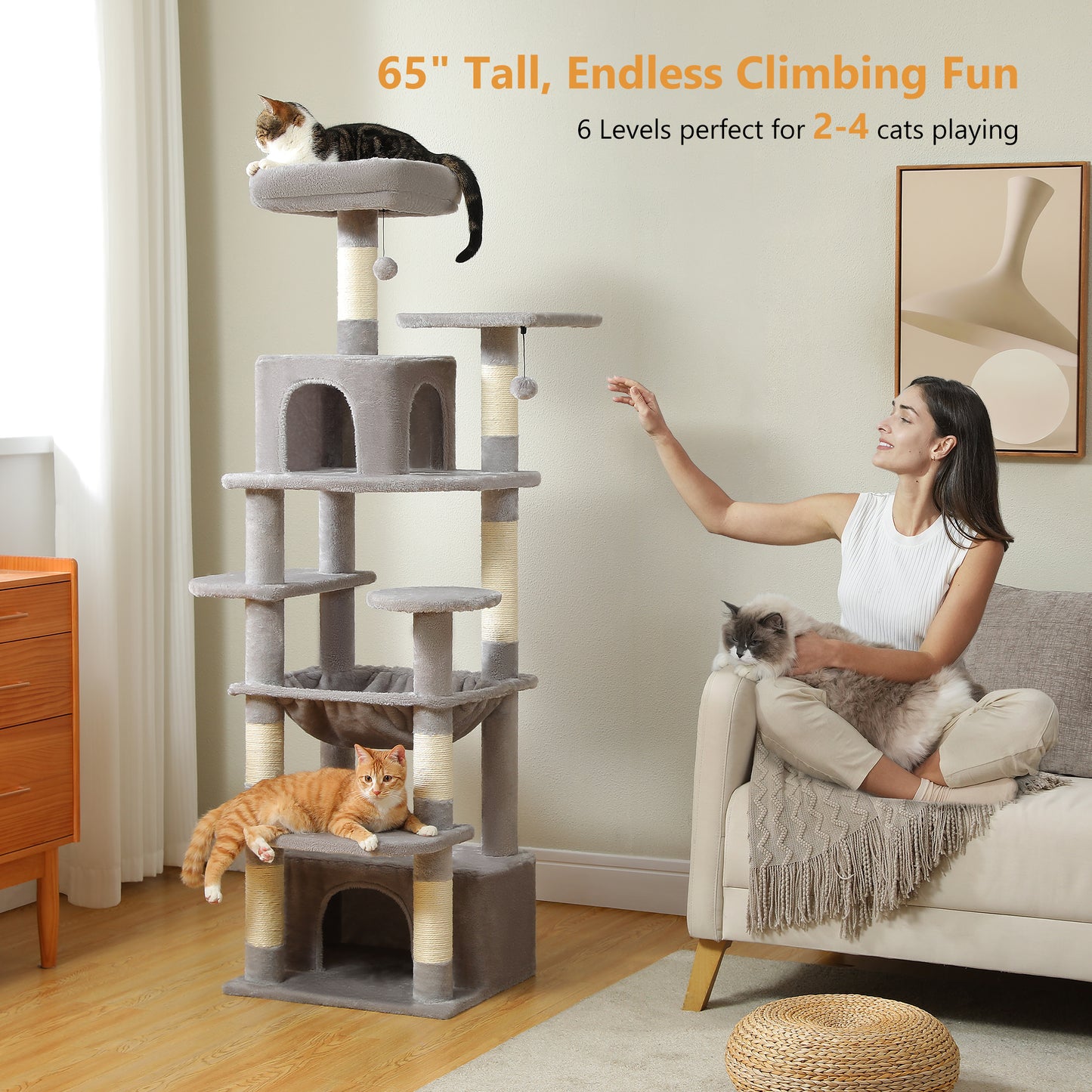 PAWZ Road Cat Tree Tower Scratching Post Scratcher Condo House Bed Toys 164cm Grey