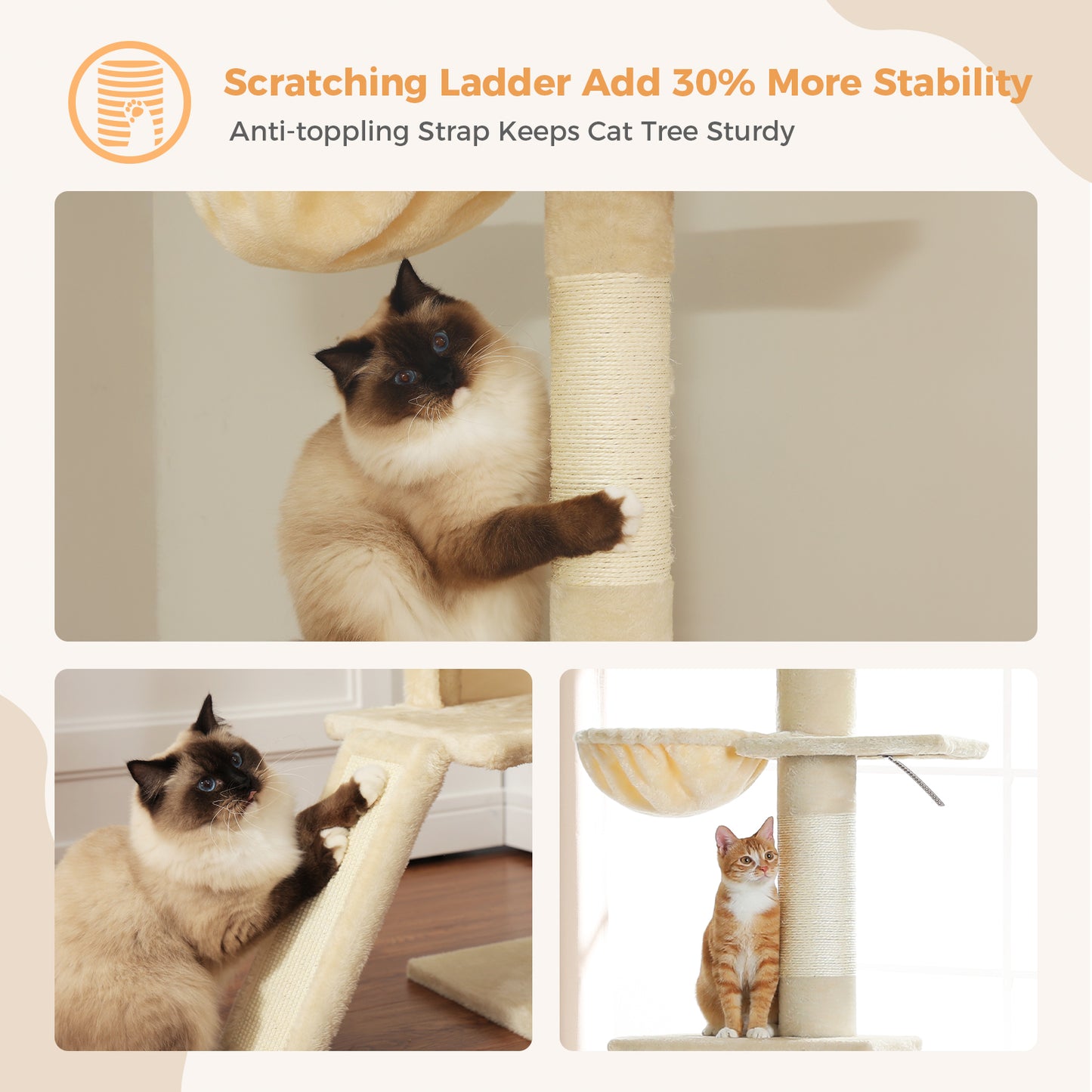 PAWZ Road Cat Tree Tower Scratching Post Ceiling High Cat Scratcher Condo Beds Beige