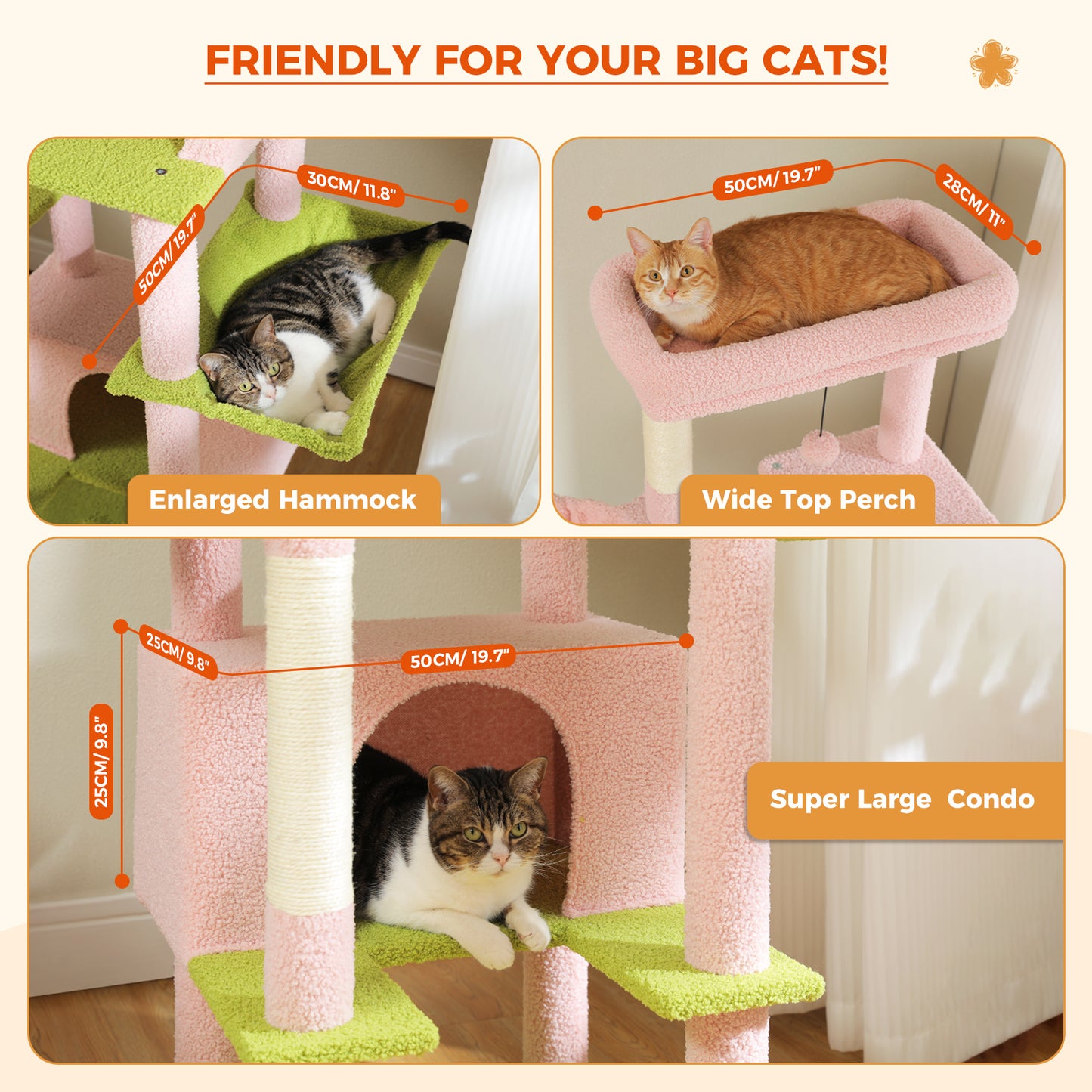 PAWZ Road 168cm Cat Tree Tower Scratching Post Scratcher for Large Cats Condo House Furniture Pink