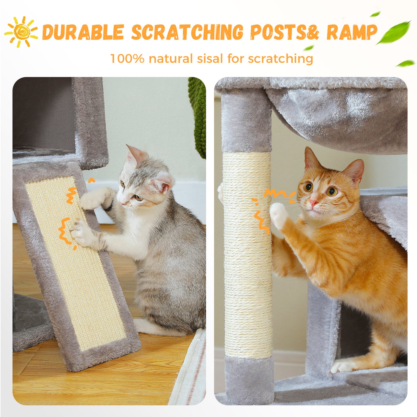PAWZ Road 104cm Cat Tree Tower Scratching Post Scratcher Condo House for Indoor Cats Grey
