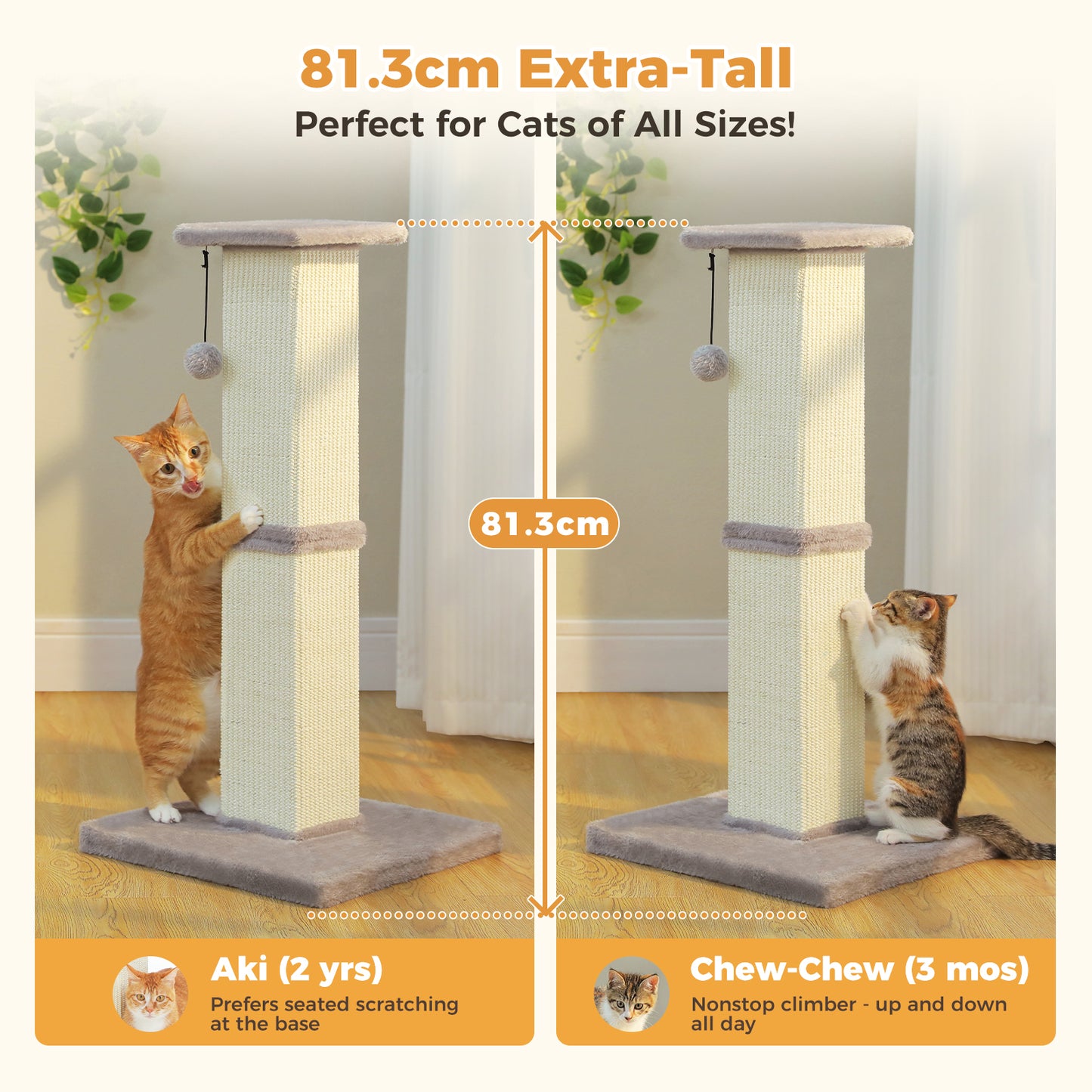 PAWZ Road 82cm Cat Tree Scratching Post Tower Sturdy Board Gym Furniture Fun Toys Grey