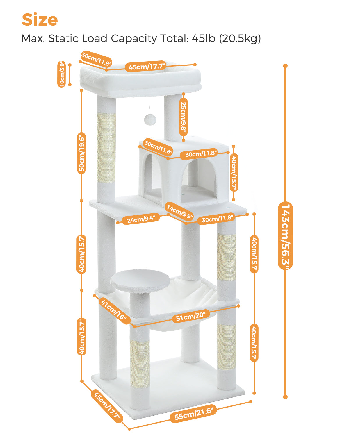 PAWZ Road 143CM Cat Tree Tower Scratching Post Cat Bed Furniture Scratcher Condo House White
