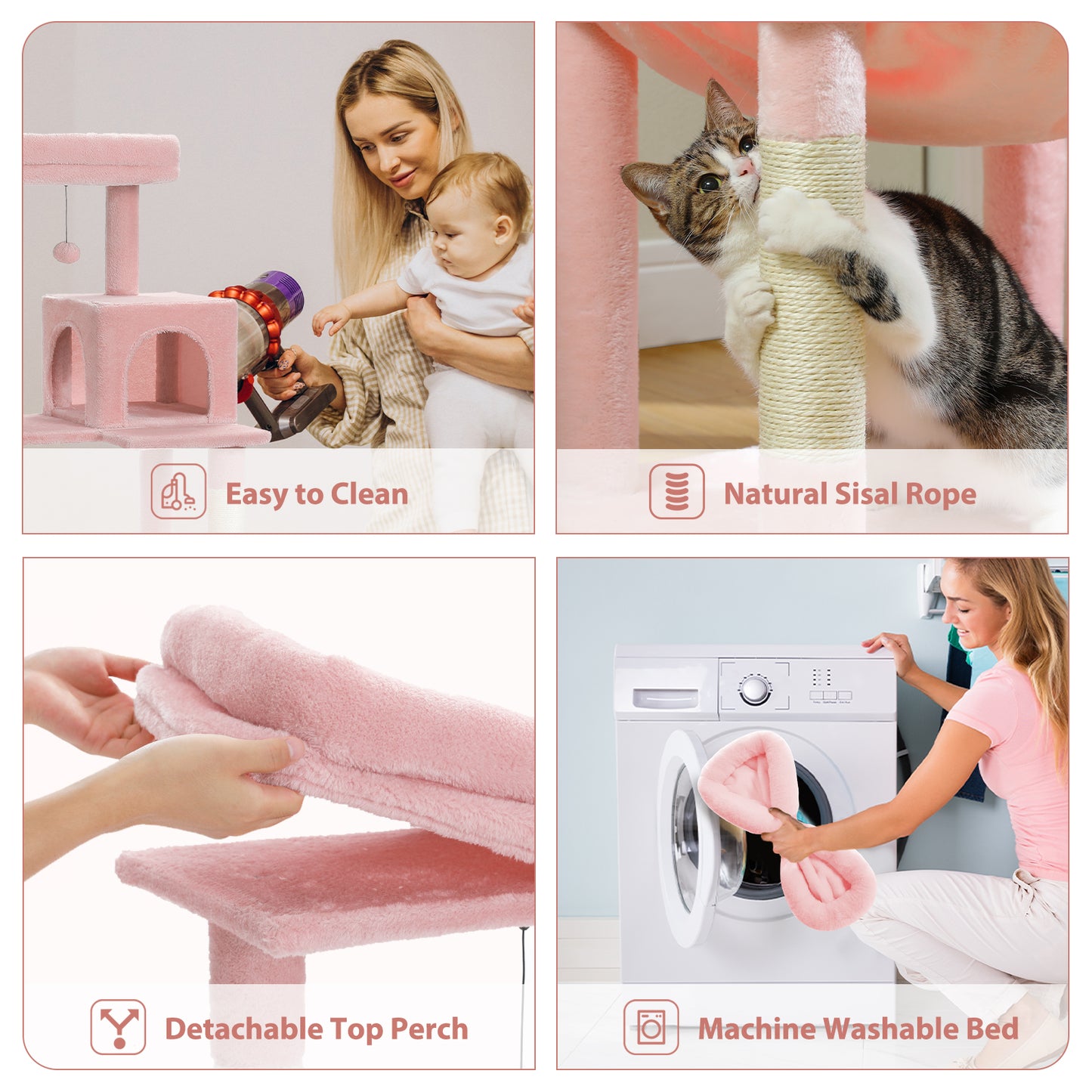 PAWZ Road 143cm Cat Tree Tower Scratching Post Scratcher Cats Bed Condo House Light Pink