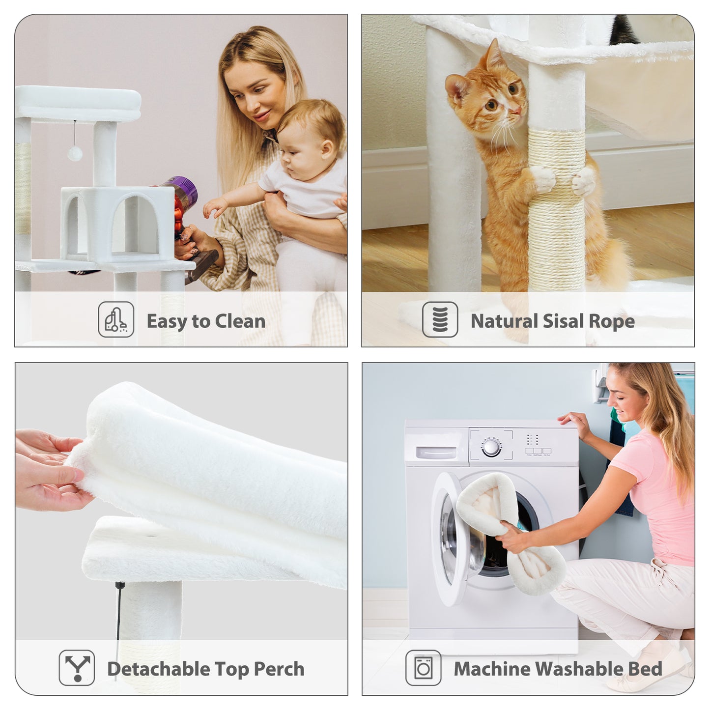 PAWZ Road 143CM Cat Tree Tower Scratching Post Cat Bed Furniture Scratcher Condo House White