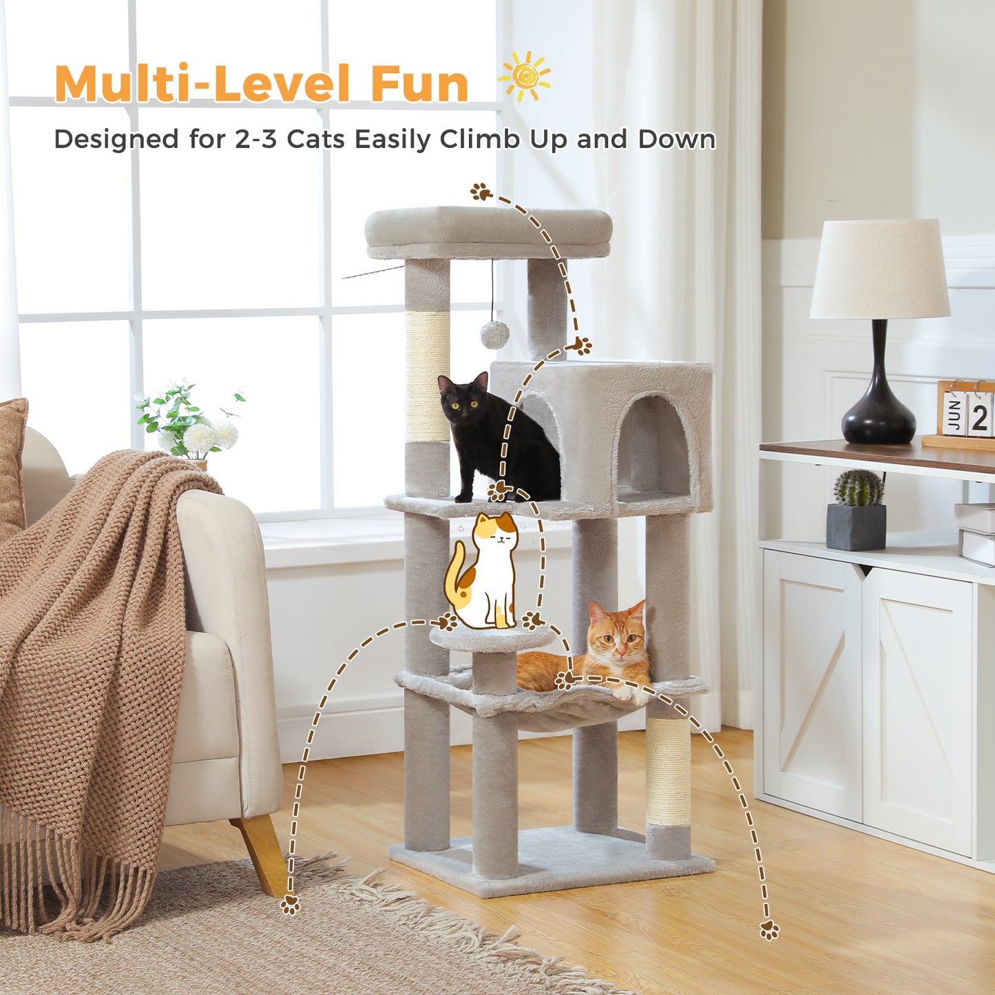 PAWZ Road 113CM Cat Tree Tower Scratching Post Cat Bed Furniture Scratcher Condo House Grey