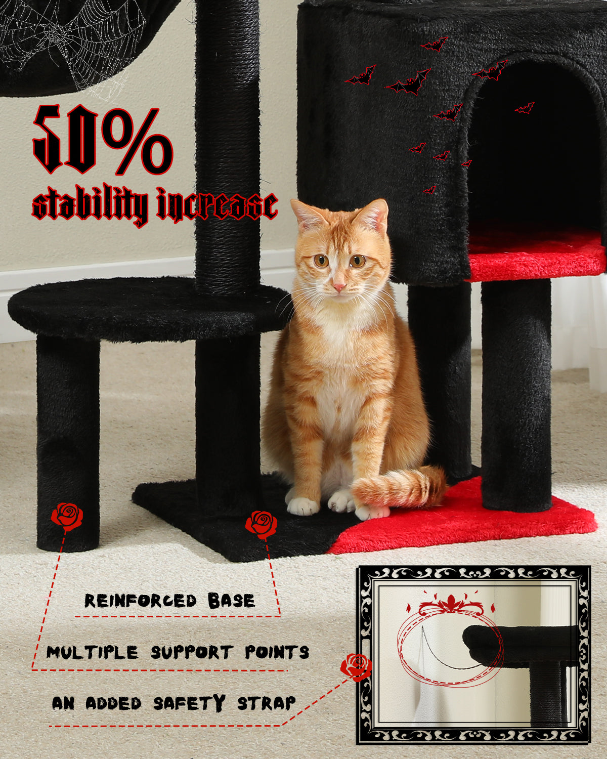 PAWZ Road Cat Tree Tower Condo House Cat Scratching Post Furniture with Hammock Black
