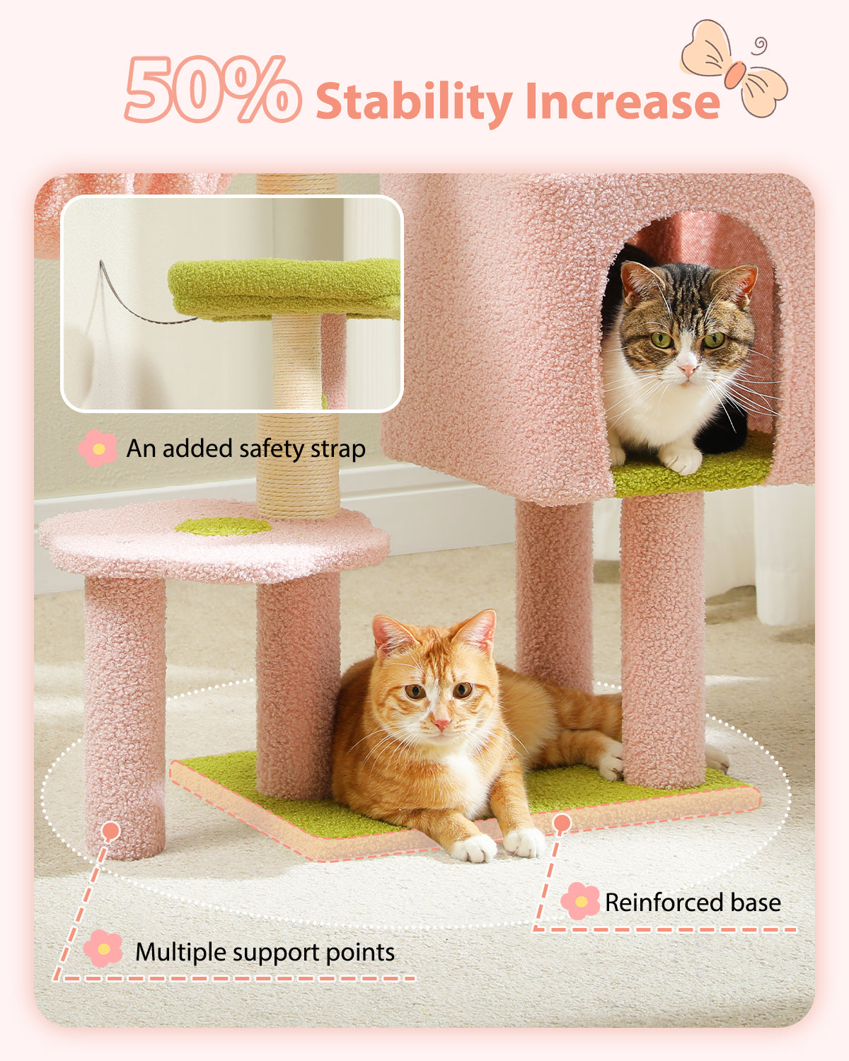 PAWZ Road Cat Tree Tower Condo House Cat Scratching Post Furniture with Hammock Pink