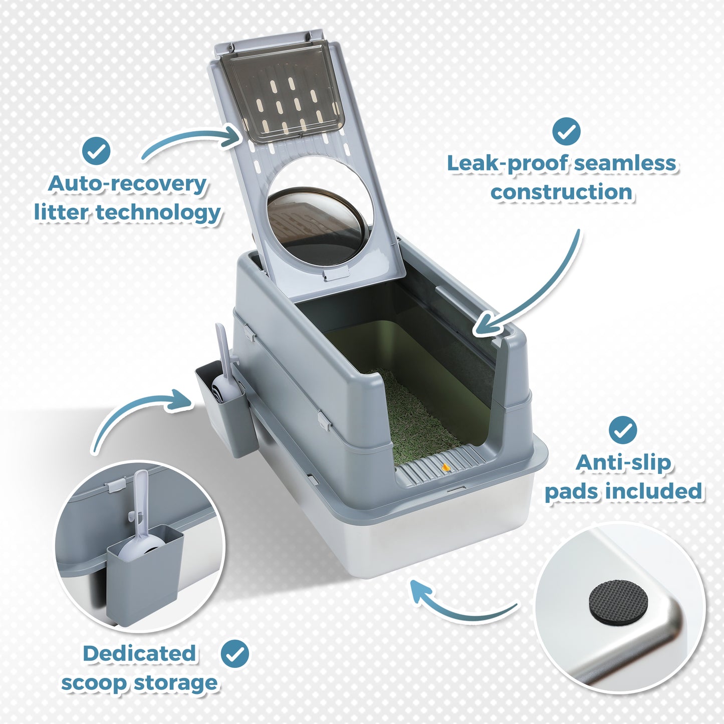 PAWZ Road Stainless Steel Litter Box Enclosed Extra Large Cat litter Tray Toilet