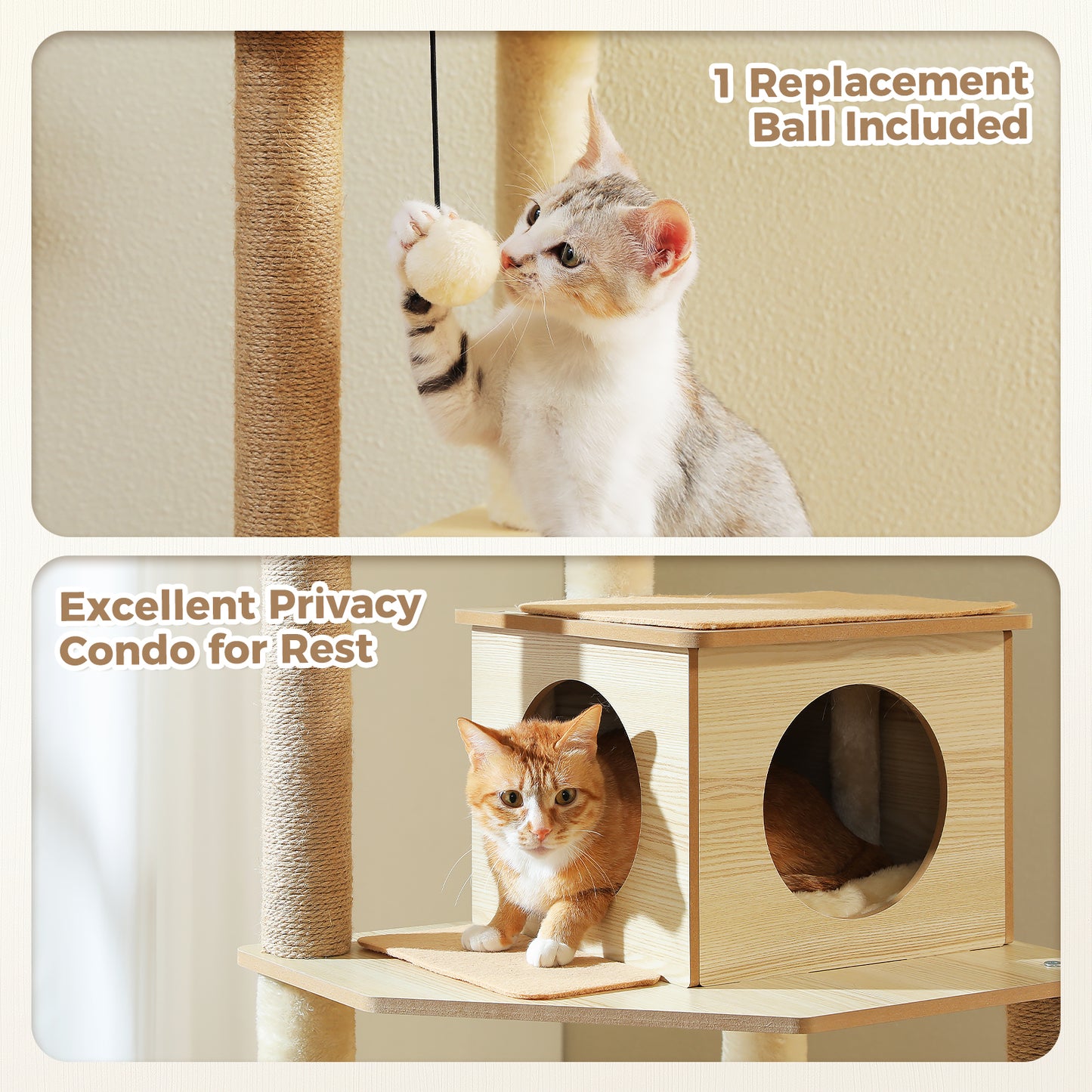 PAWZ Road 143cm Cat Tree Tower Scratching Post Scratcher Cat Condo Tree Kitten Bed Toy Wood Beige